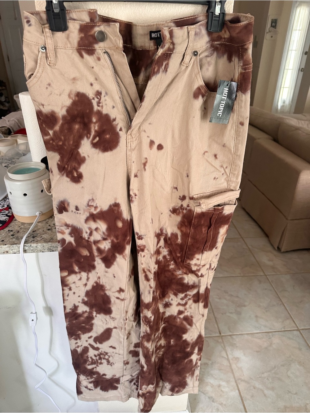 Social Collision Brown Tie Dye Straight Leg Cargo Pants